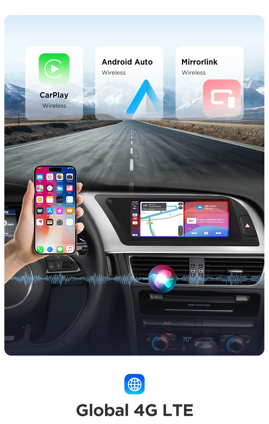 8,8 Zoll Bluetooth Wireless CarPlay Android Auto Autoradio für Audi A4 A4L B8 2009-2016 8-Kern 4G WiFi Stereo Multimedia Player