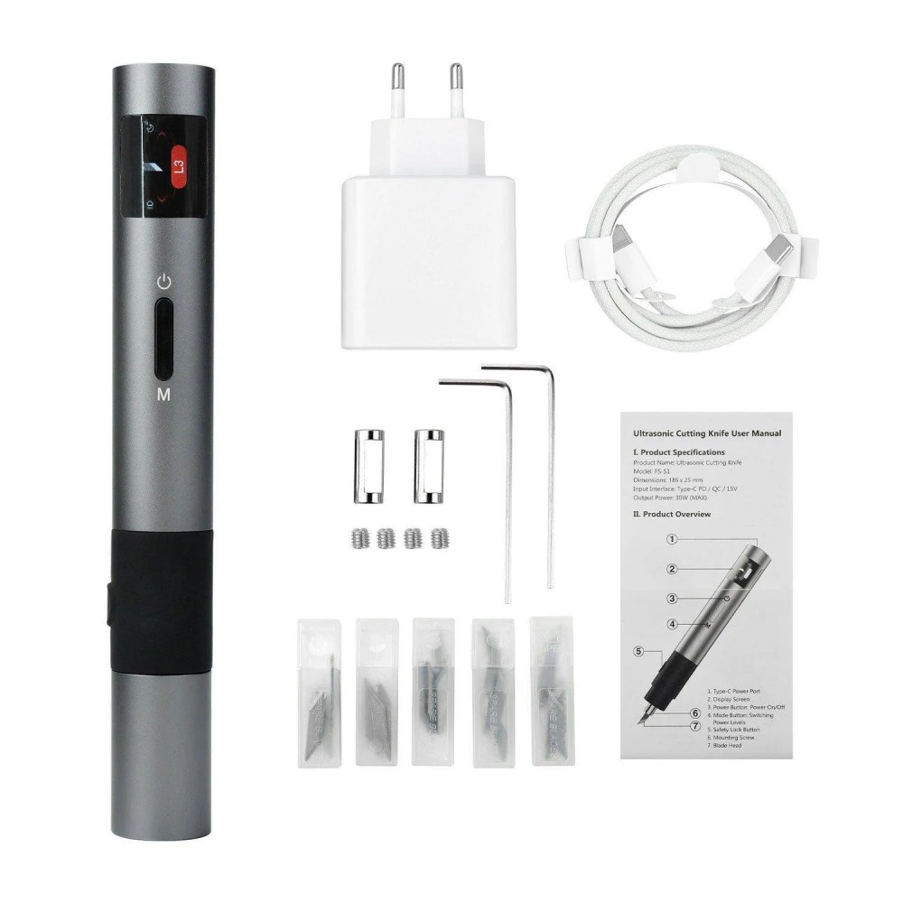 FS-F1 Portable DIY Electric Carving Tool Handheld Ultrasonic Cutter Type-C Interface 3 Modes for Plastic Wood Acrylic Leather