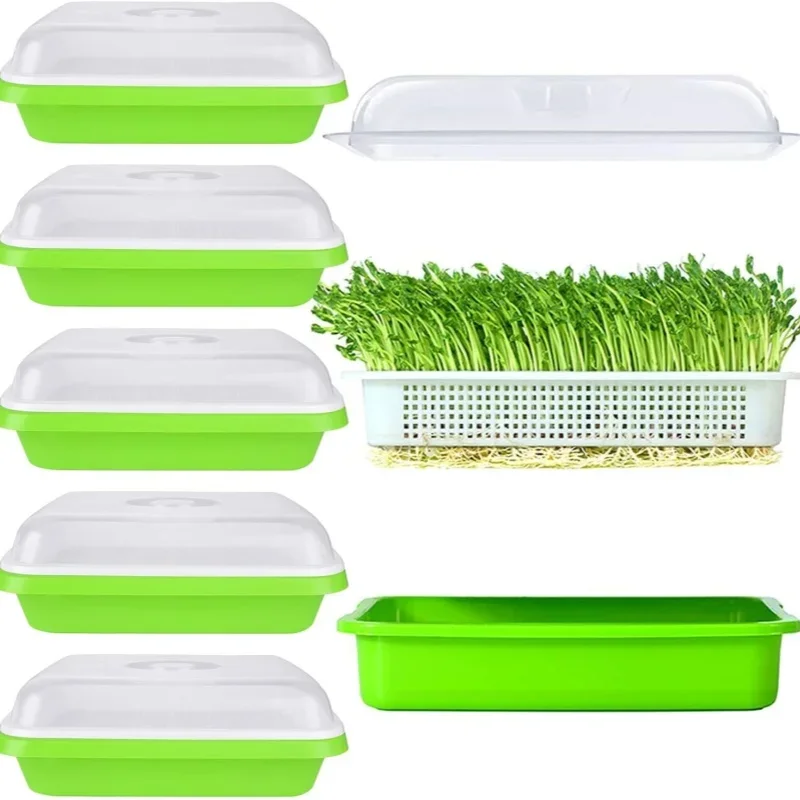 1set Sprouting Tray With Cover Pea Bean Wheat Seedling Germination Plate Cat Grass Wheatgrass Soilless Hydroponics Planting Pots