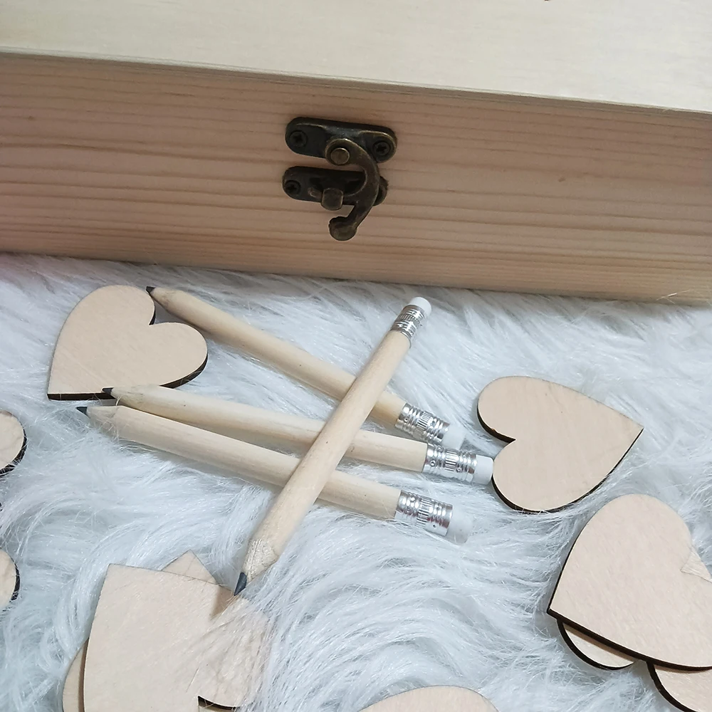 Personalized Wooden Wedding Guest Book with Hearts,Custom Name Date, Wooden Keepsake Box, Engraved Name, Wedding Decor