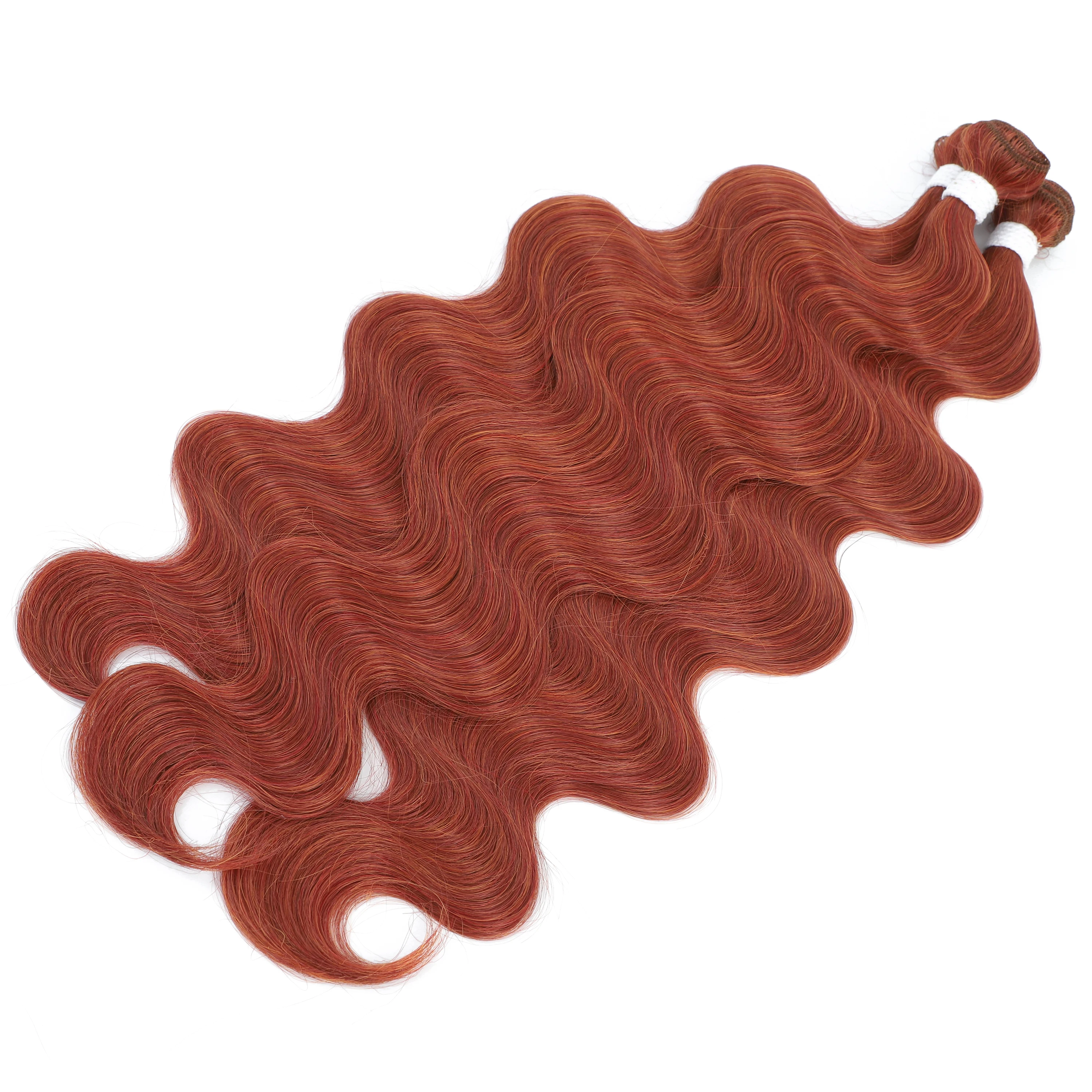 Gladys 26 Inch Body Wave Paardenstaart Haar Bundels Synthetisch Haarweefsel Ombre Bruin 100G Hoge Temperatuur Vezel Haarverlenging