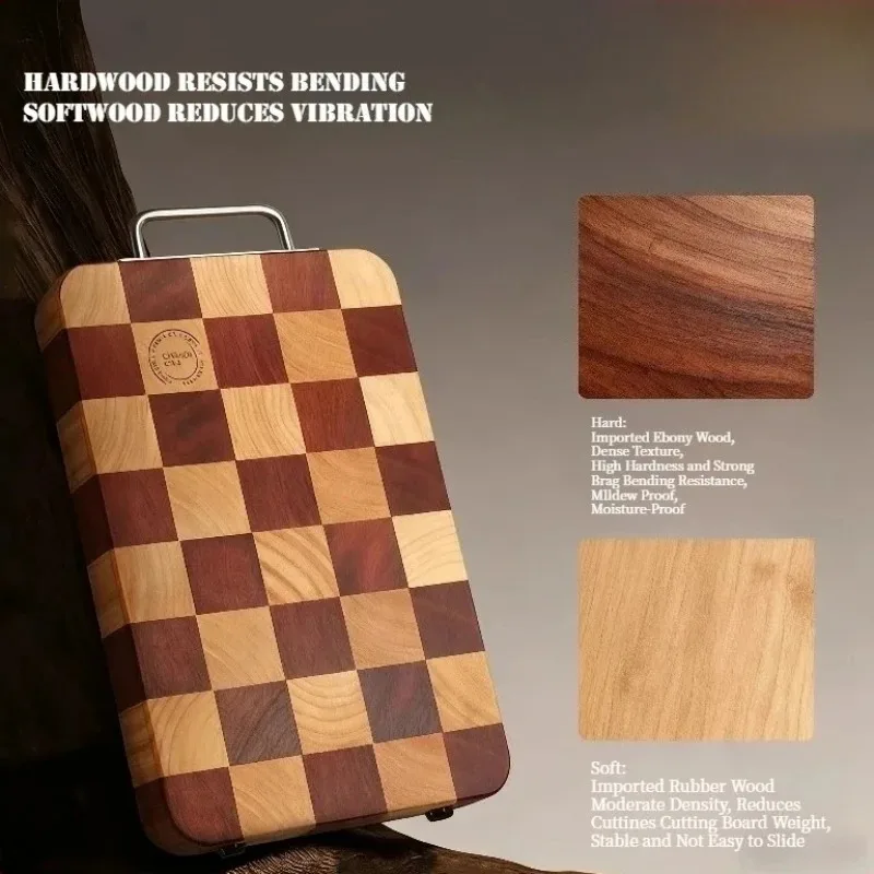 COOKER KING Chessboard Chopping Board Thickened Ebony Wood Cutting Panel Mold-proof Meat Vegetable Cutting Board Kitchen Tools