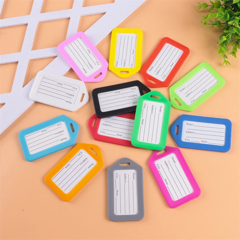 20pcs Luggage Tags Suitcase Label Bag Travel Accessories Luggage Bag Tag Name Address ID Label Plastic Suitcase Baggage Tags