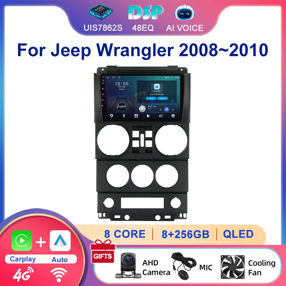 9 Inch Android Screen For Jeep Wrangler 2008~2010 BT GPS RDS Voice Control 4G Wifi Multimedia Player 2 DIN Navigation Car Radio