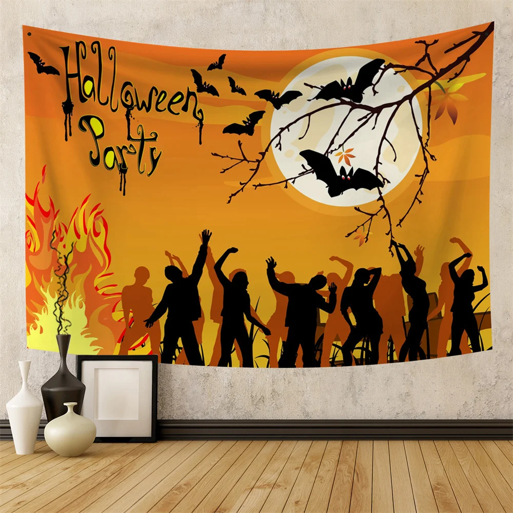 Halloween Decoration Tapestry Pumpkin Lamp Magic Castle Witch Room Decor Wall Hanging Mural Trick Or Treat Party Background