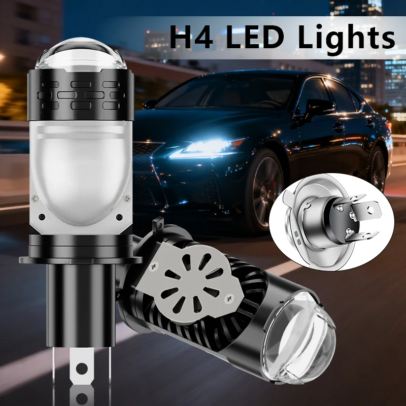 

H4 LED Projector Headlight Canbus H4 LED Lens Headlight 100W 30000LM 6500K Car Lights Hi/Low Beam for Auto Motorcycle