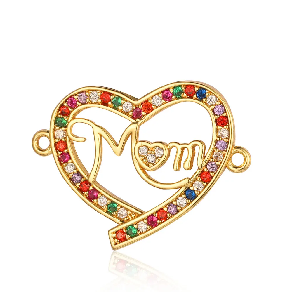 3pcs/Lot Crown Mom Heart Rainbow Copper Zircon Connector Charm Infinite 8 I Love Kiss Letter Family Bracelet Making DIY Jewelry