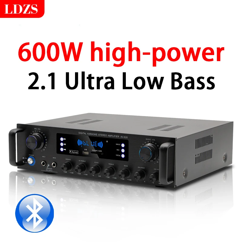 Digital Bluetooth HiFi Amplifiers with Dynamic Display, AMP Stereo Sound, Home, Car, Meetings, Karaoke, Cinema,  628, Max, 4000W