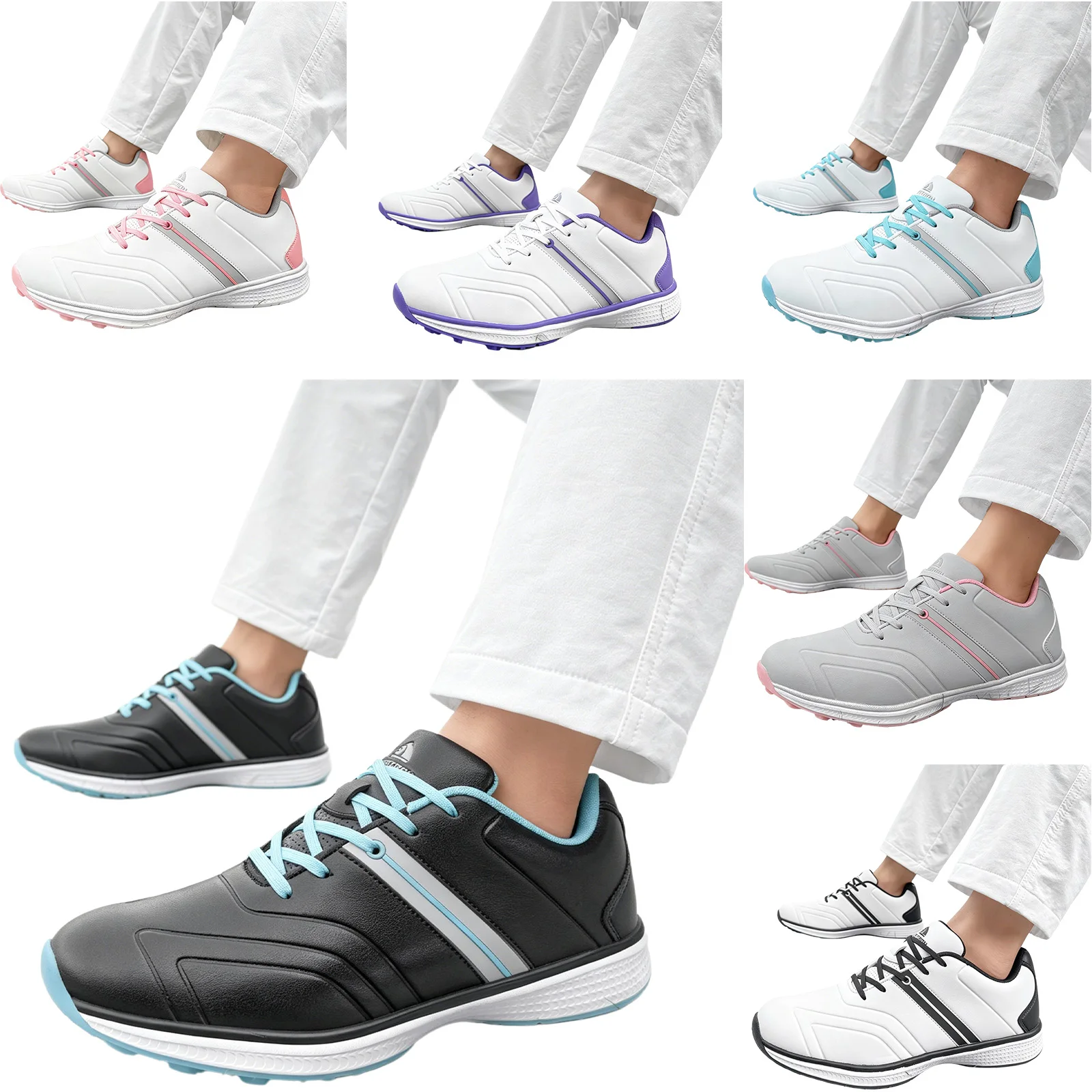 #35-43 Women Lace-up Lightweight Golf Shoes Non-slip PU Leather Sneakers for Outdoor Golfing Course Driving Range