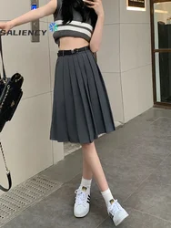 High Waist Solid Pleated Grey Knee-length Skirts 2023 Spring and Summer Fashion Preppy Style A-Line Pleated Skirt Streetwear