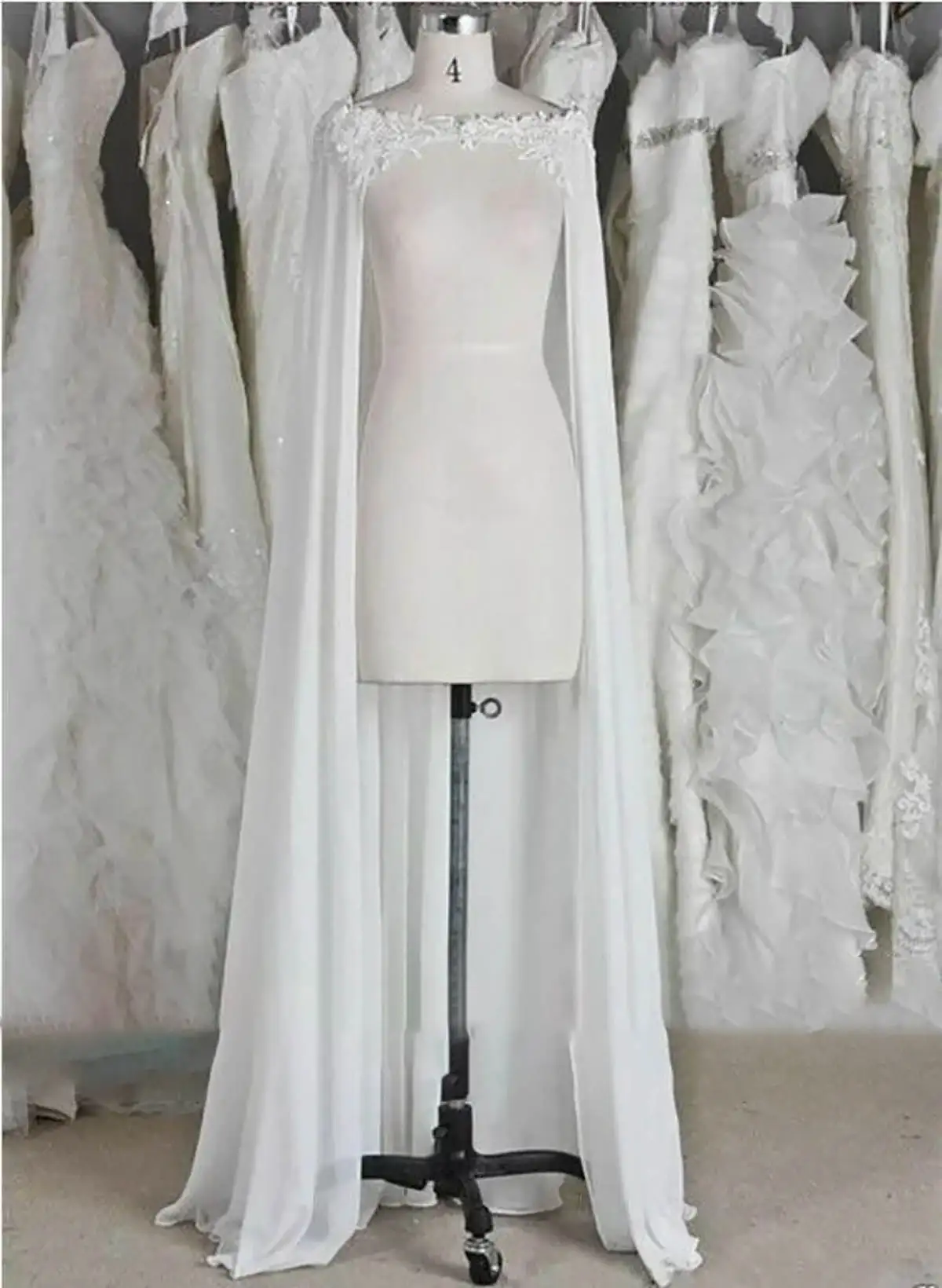 Elegant  Sleeveless Long Wrap  Jacket Appliques Boat Neck  Bride Shawl For Strapless Bridal Dress High Quality