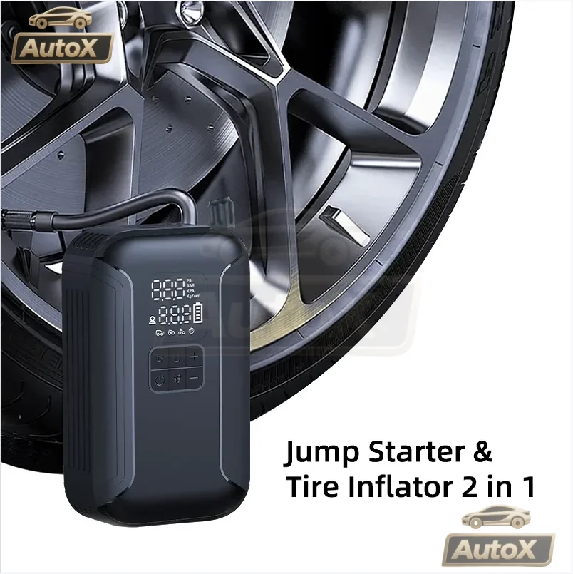 S02 Avviatore di emergenza per auto multifunzione Compressore d'aria 2in1 Caricabatteria per auto portatile e gonfiatore di pneumatici