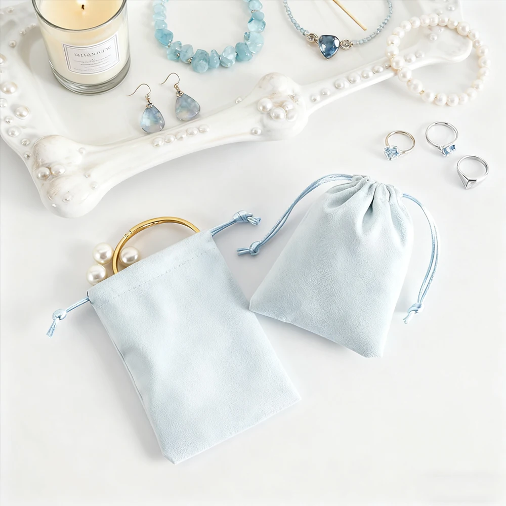 

50pcs Flannel Jewelry Drawstring Bag Chic Wedding Favors Velvet Gift Pouch Suede Packaging for Earring Cosmetic Makeup Eyelashes