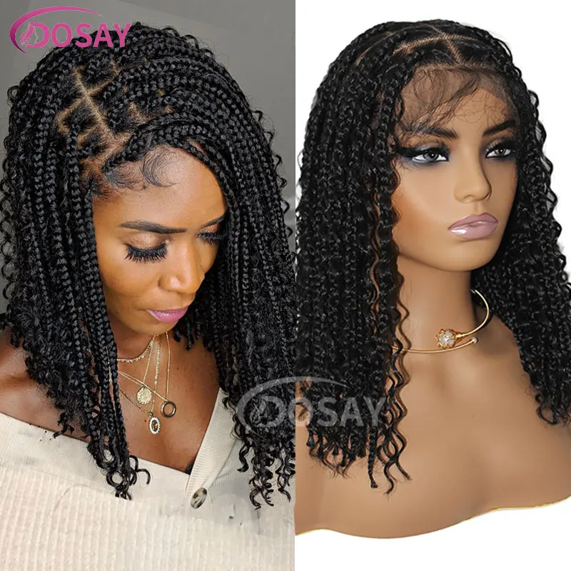 Box Braided Wigs Synthetic Bohemia Braids Wigs Jumbo Cornrow Box Braided Wig For Black Women Full Lace Wig Bob Braiding Hair Wig