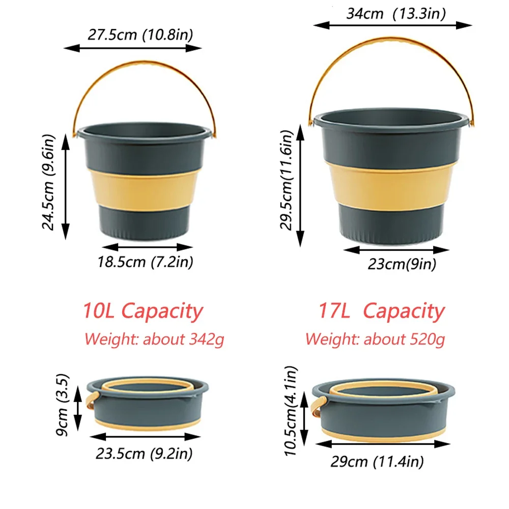 TARKA Silicone Outdoor Folding Buckets 10/17L Camping Fishing Water Storage Car Wash Bathroom Kitchen Portable Foldable Buckets