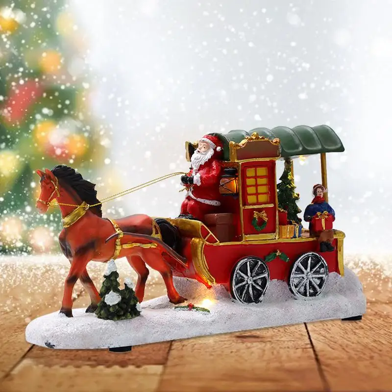 Table Sleigh Carriage Decor Christmas Santa Ride Horse Drawn Carts Decor Lighted Musical Horse Carriage Christmas Crafts