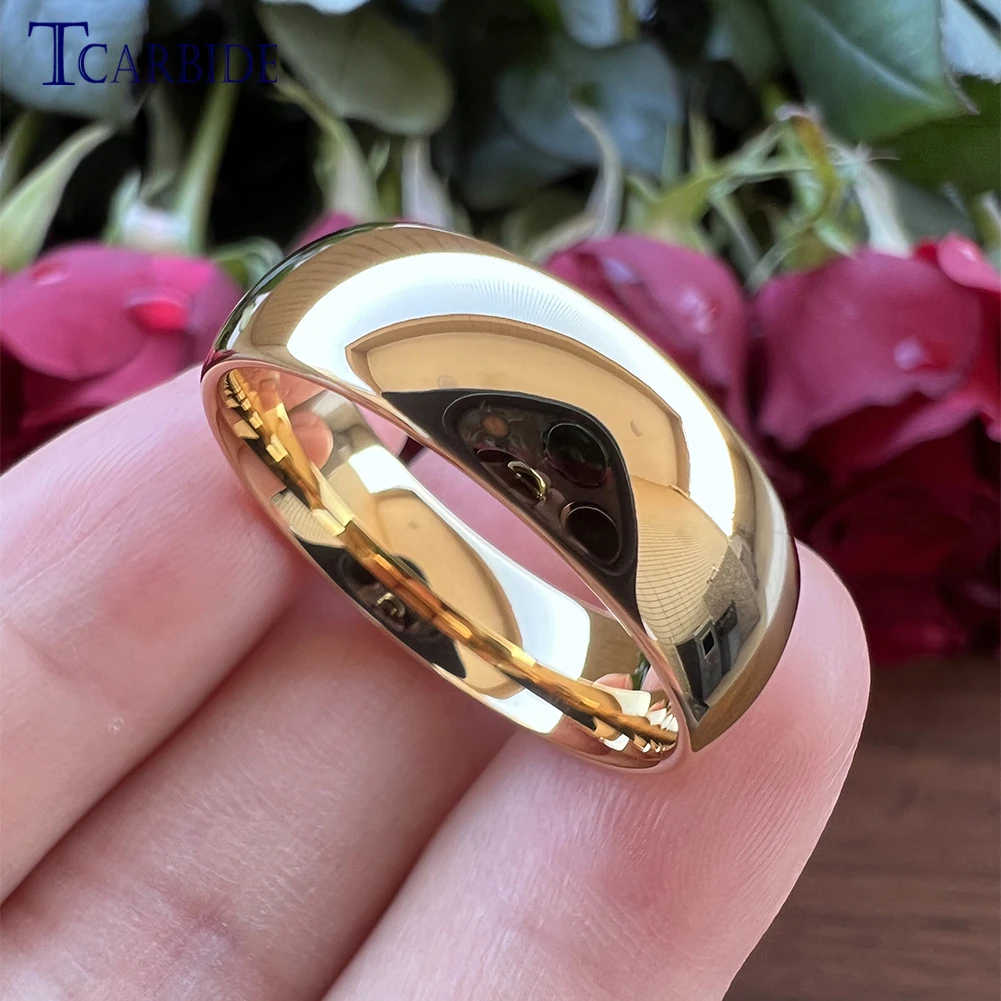 2/3/4/5/6/7/8/10MM Gold-Color Wedding Band Tungsten Carbide Ring For Men Women Domed High Polished Finish Classic Jewelry