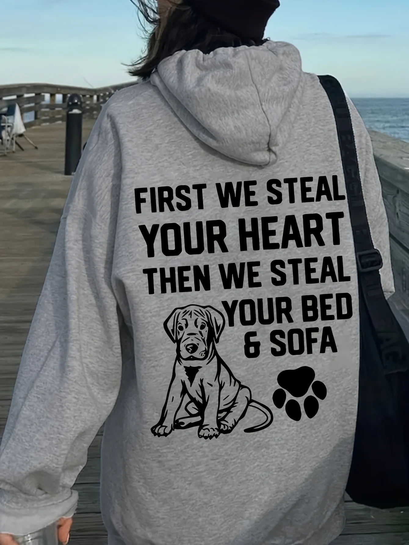 Pet Lover Statement Hoodie, Women's Funny Dog Paw Print, Hip Hop Sport Inspired Casual Streetwear Oversized Pullover Tops
