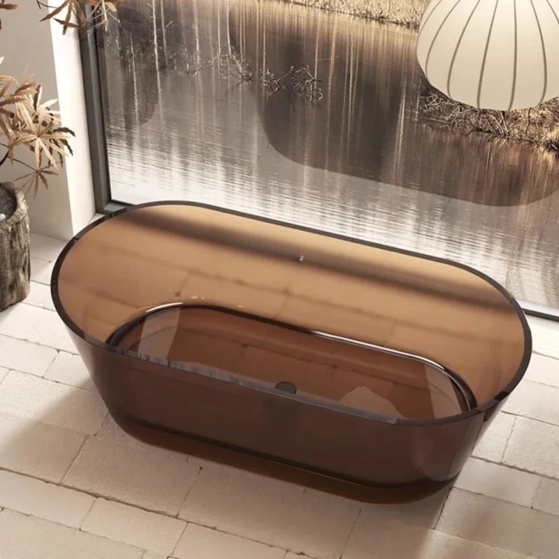 

Прозрачная ванна для отеля, отдельно стоящая цветная смола, интегрированная двойная бытовая ванна по индивидуальному заказу53