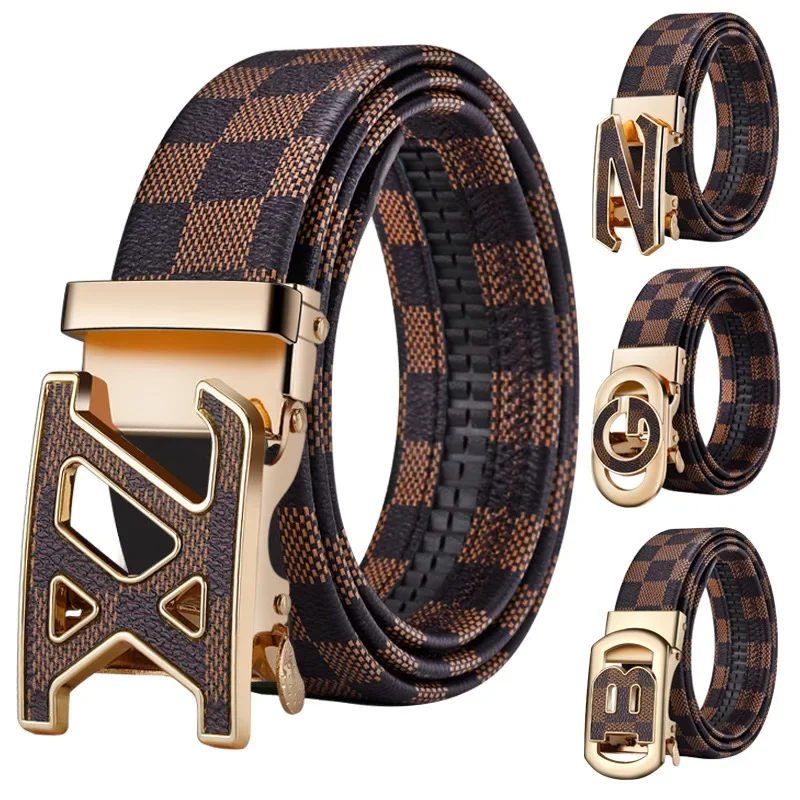 Men Belts Automatic Buckle Classic Retro Genuine Leather Automatic Belts Double Loop Round Buckle Belts For Men Women Gifts