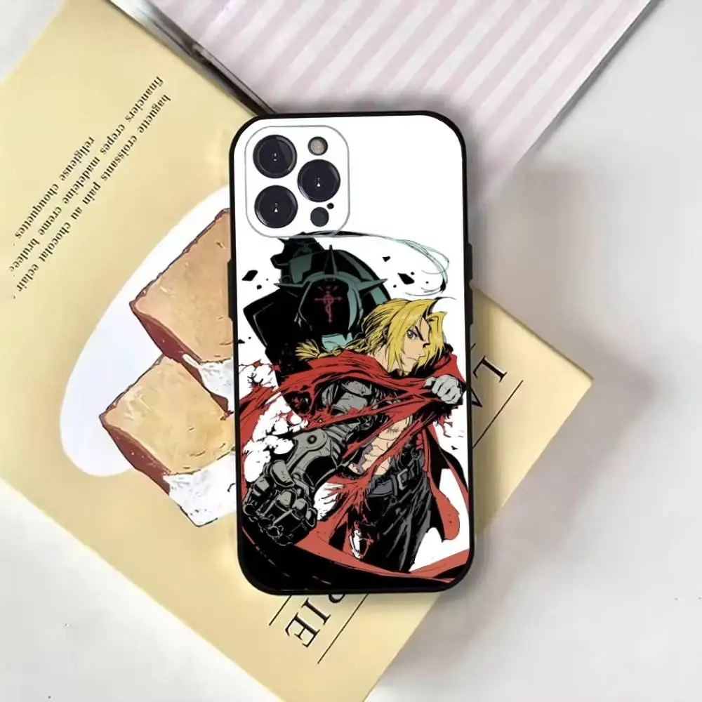 حافظة هاتف Fullmetal A- Alchemist Anime لهاتف iPhone16,15,14,13,12,11 Plus,Pro Max,XS,X,XR,SE,Mini,8,7,Soft Black Cover