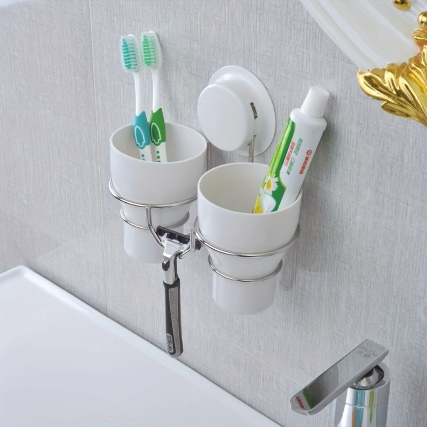 Wall Mounted Toothbrush  Rack, Stainless Steel Cup Holder For Toothbrushes, Suction Cup Plastic Toothbrush Holder For Toothpaste