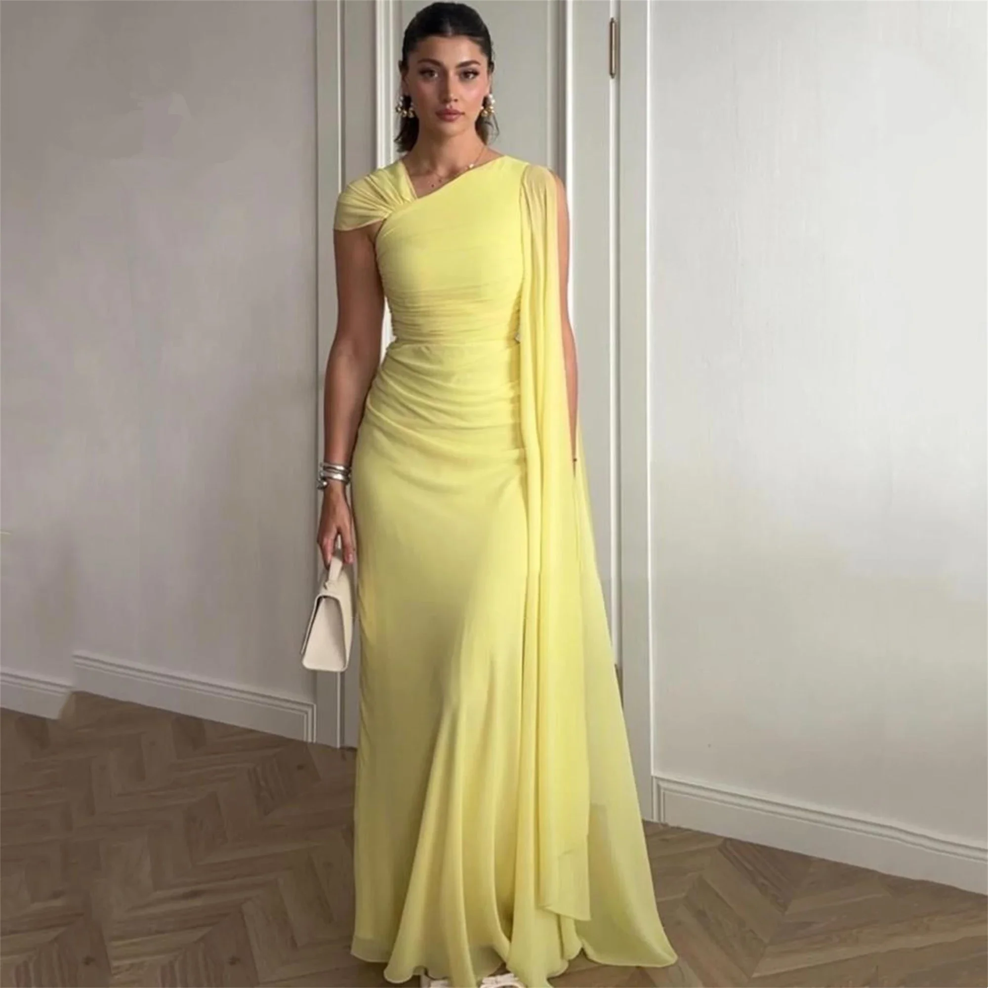 

Yellow Chiffon Evening Dresses for Special Occasions 2025 Customized Elegant Women Party Gowns فساتين سهرة robes de soirée