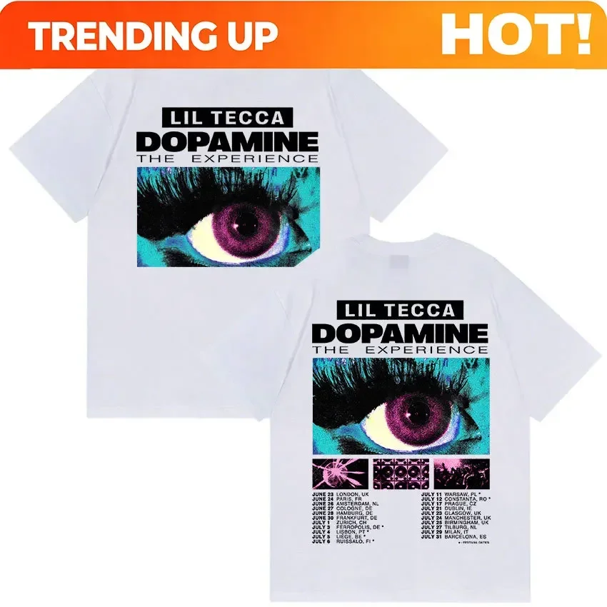 Customization Rapper Lil Tecca Dopamne The Experience Tour 2025 Graphic T Shirts Men's Hip Hop Fashion Cotton Short Sleeve T-shi