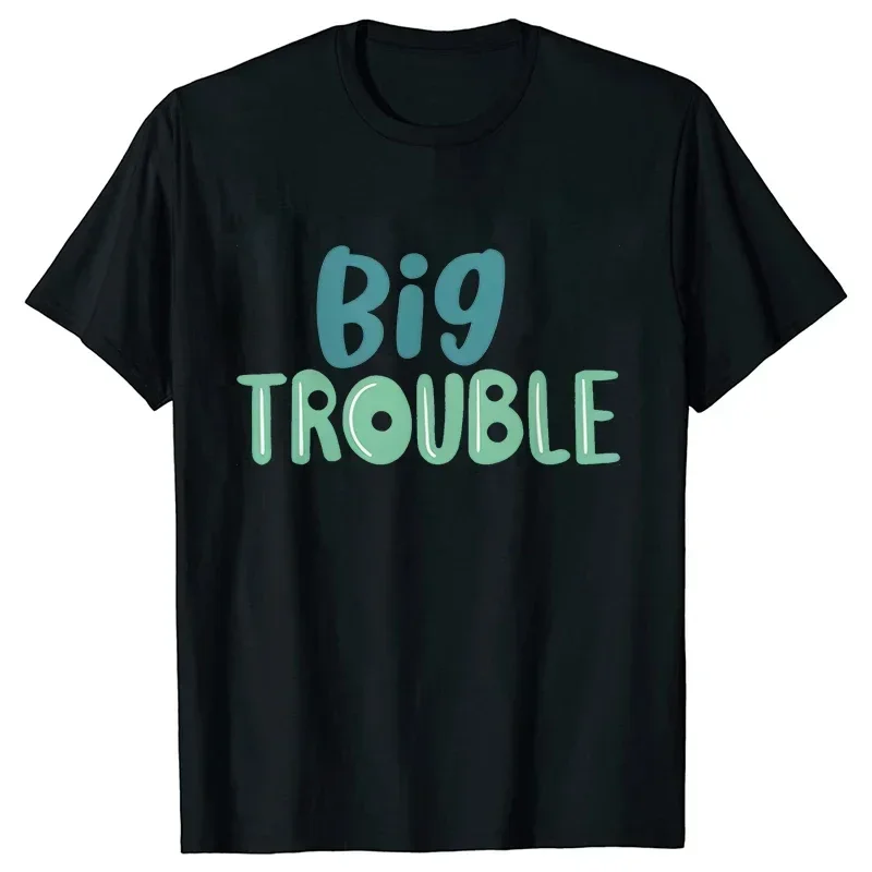Big Trouble Little Trouble Father and Son Daughter T-Shirt Funny Graphic Y2k Tops Father\'s Dad Clothes Matching Family Tees