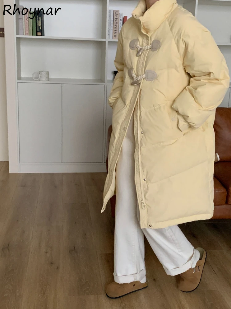 

Женские парки средней длины, корейские модные свободные пальто с роговой пряжкой, универсальная повседневная уличная одежда, однотонные милые девушки, студенческие Ins