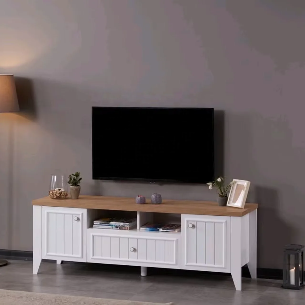 

！@Combohome Living Room Furniture Wooden TV Stand Table Modern Style MDF Wood TV Stand Cabinet