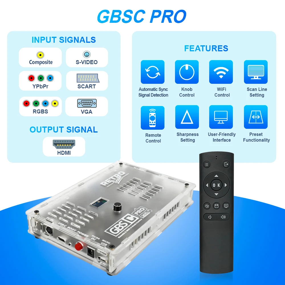 RetroScaler GBSC Pro GBS Control Scart RGBS YPbPr VGA Composite(AV) SV to HDMI Video Auido Converter for Retro Game Consoles