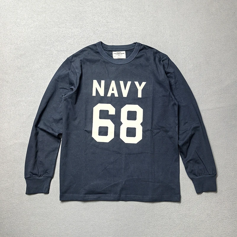 

Весенняя новая американская ретро футболка с длинными рукавами и круглым вырезом с буквенным принтом, мужские повседневные спортивные топы из 100% хлопка в консервативном стиле