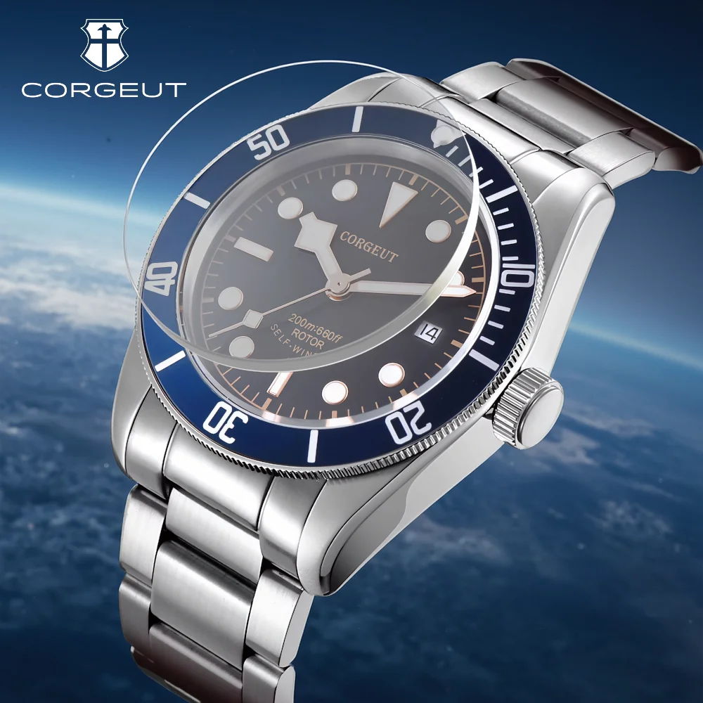 Corgeut 41mm brand Watch Automatic Mechanical for Men Fashion Business diver Waterproof 100M Swimming diving Mens Wrist Watches