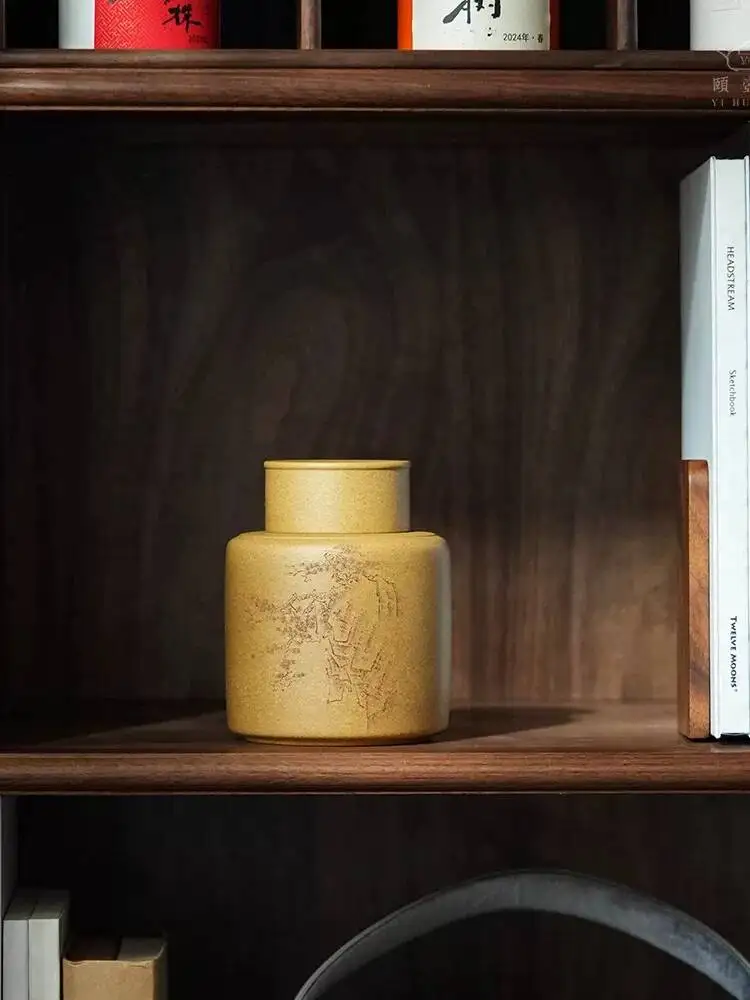 Yihu Chun Original Mineral Mingyu Xing Small Household Purple Clay Scholar's Canister, Songyi Tea Storage Container