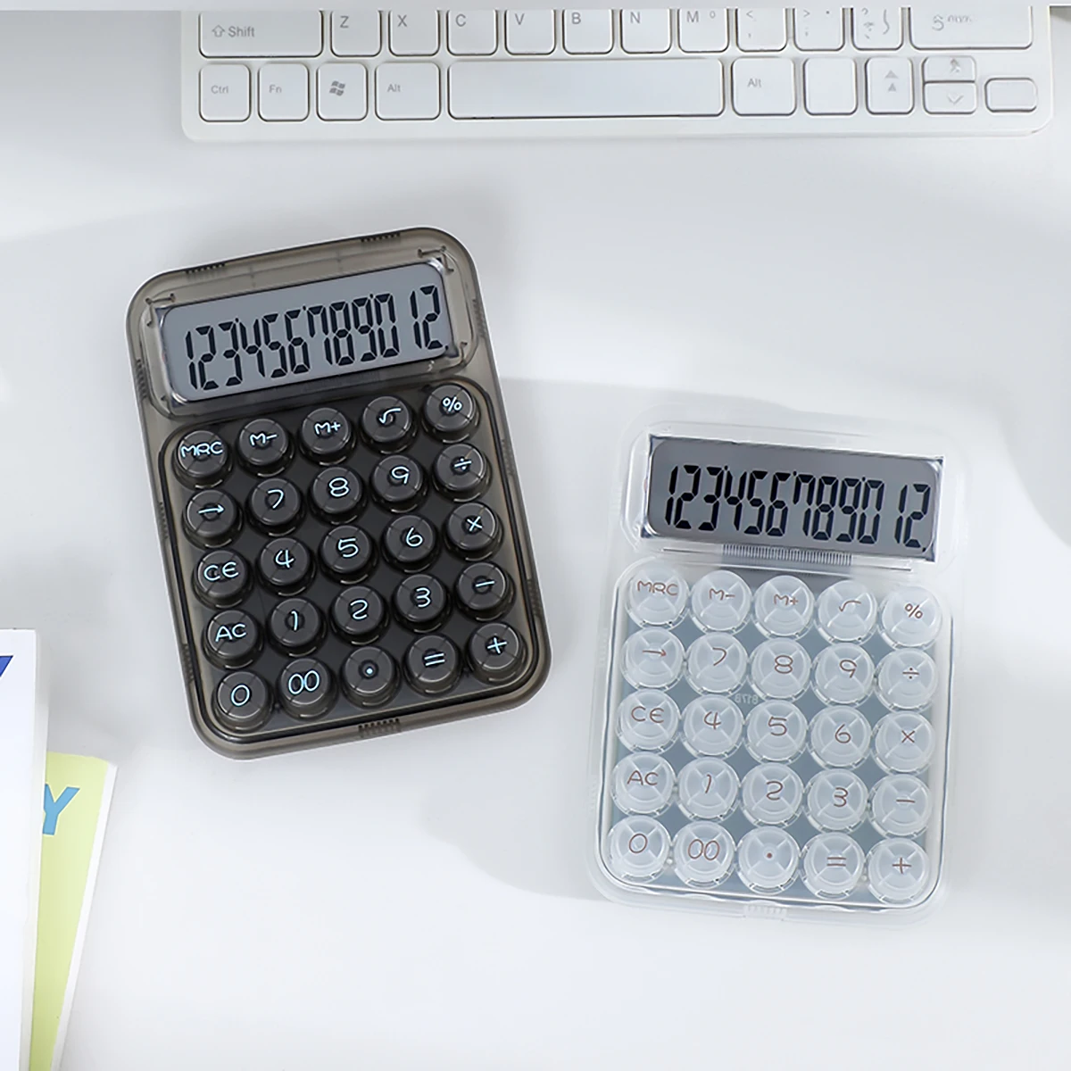 1 آلة حاسبة دوبامين شفافة، آلة حاسبة مكتبية مكونة من 12 رقمًا، مناسبة للاستخدام من قبل الطلاب وفي المكاتب