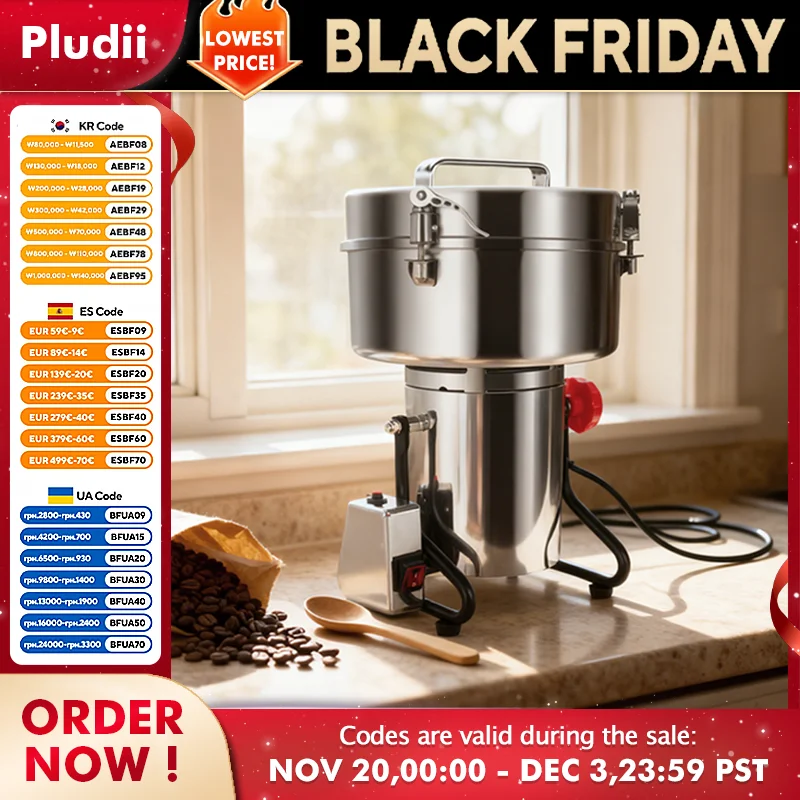 Grains and Cereals Grinder High-speed Spices Corn Mill Coffee Dry Food Grinder Machine Ultra-Fine Flour Powder Crusher Home Use