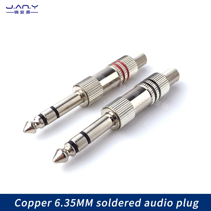 Pure Copper Stereo Audio Connector, Dual Channel, microfone, microfone, Plug DIY, fio de solda, 6,35, 3 Core, 6,5 milímetros