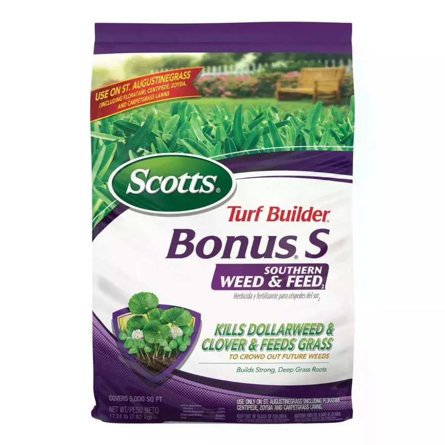 

Scotts 5000 sq ft Turf Builder Bonus Southern Weed and Feed Fertilizer: Thickens Lawns Controls Weeds