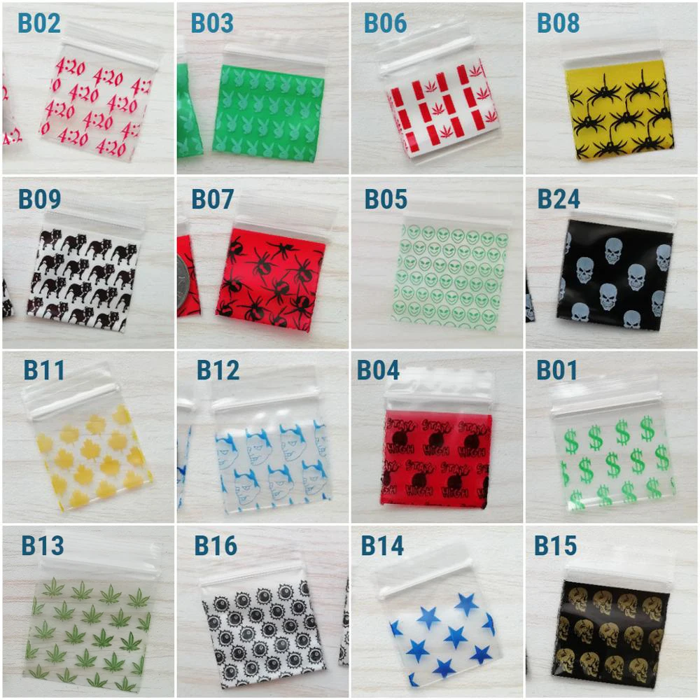 Wholesale 500pcs Mini Zip Lock Bags Baggies Zipped Lock Reclosable Design Plastic Bags Print Ziplock Bag B0130