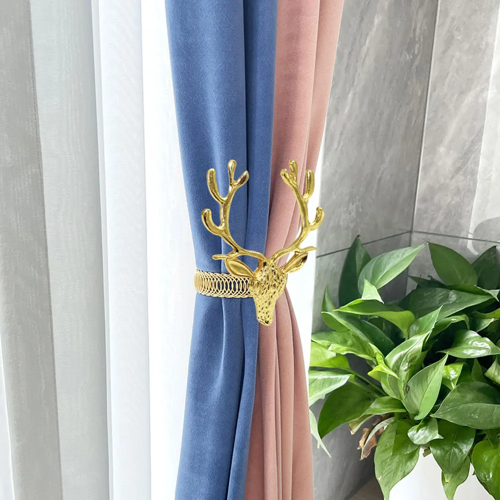 

2pcs Curtain Buckle Decor Christmas Theme Deer Metal Fixing Holdback For Living Room Bedroom Bathroom Window Treatment