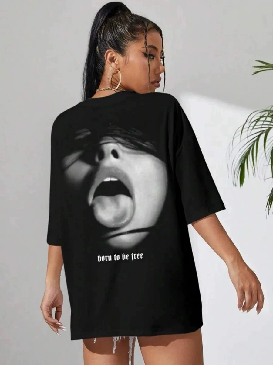 T-shirt ort Sve in cotone sciolto stampato casual confortevole traspirante top estivo da donna rotondo Ne vestibilità regolare