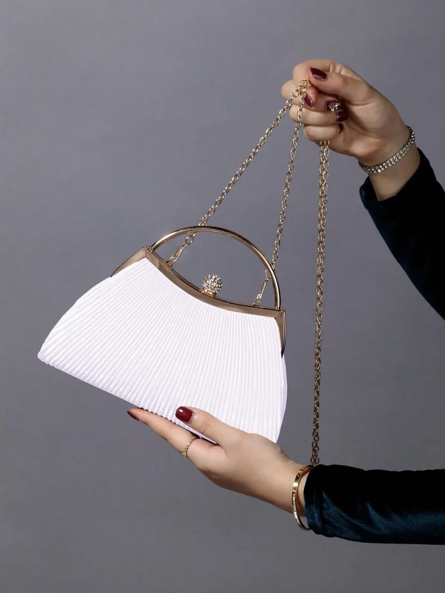 

Elegant Pleated Rhinestone Clutch Evening Bag For Women Party Wedding Banquet