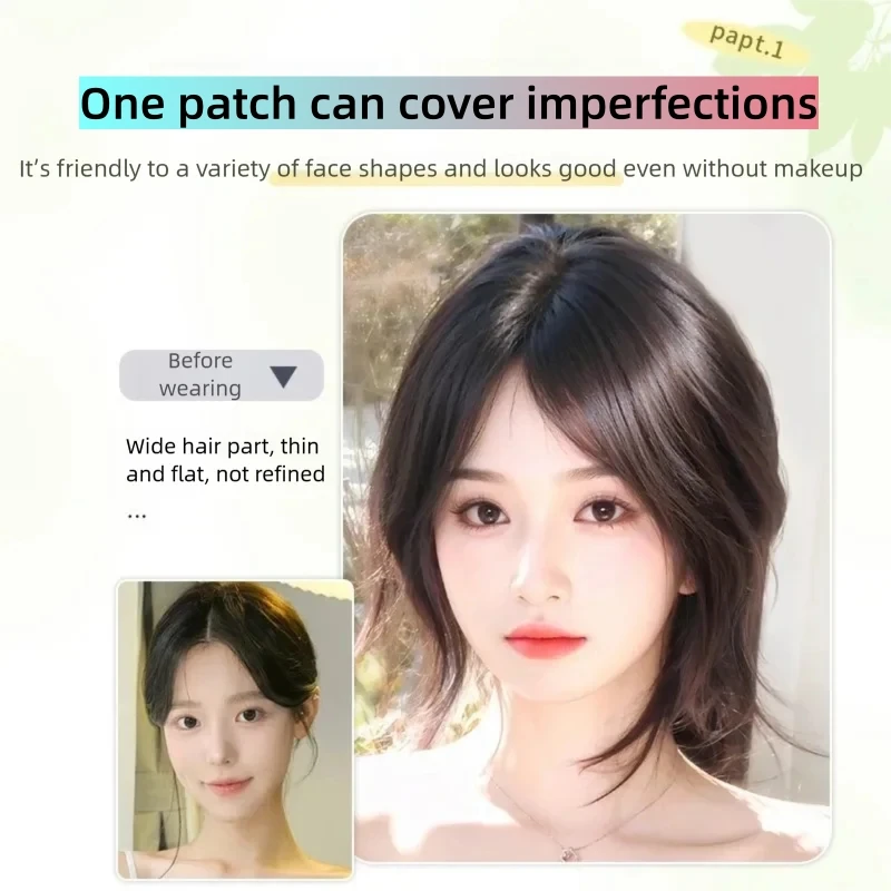 Invisible Natural Bangs Human Hair Topper No Clip Fringe Hairline Magic Paste Cover Hair Parting Hairpiece Patch for Women