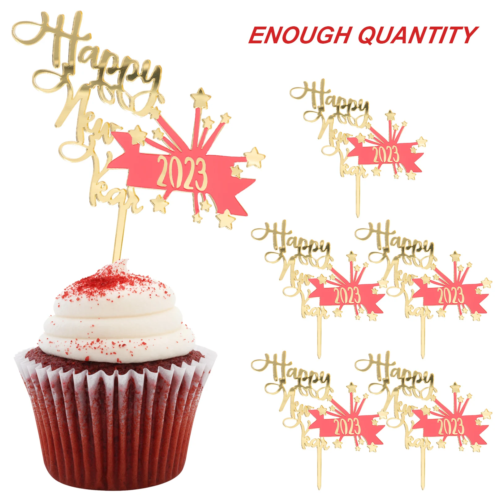 

5 Pcs 2023 New Year Cake Picks Acrylic Decorations Lightweight Party Supplies Cake Decoration Muffin Topper Dessert