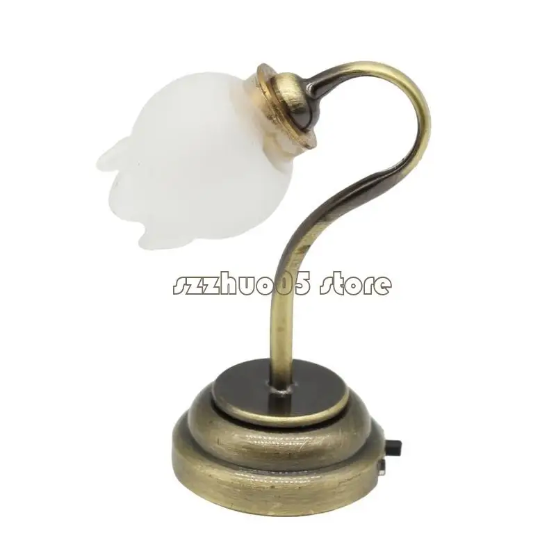 

M3GE 1/12 Dollhouses Miniature Desk Lamp with Flower Shade for Dollhouses Collectors Dollhouses Bedroom Display Furniture