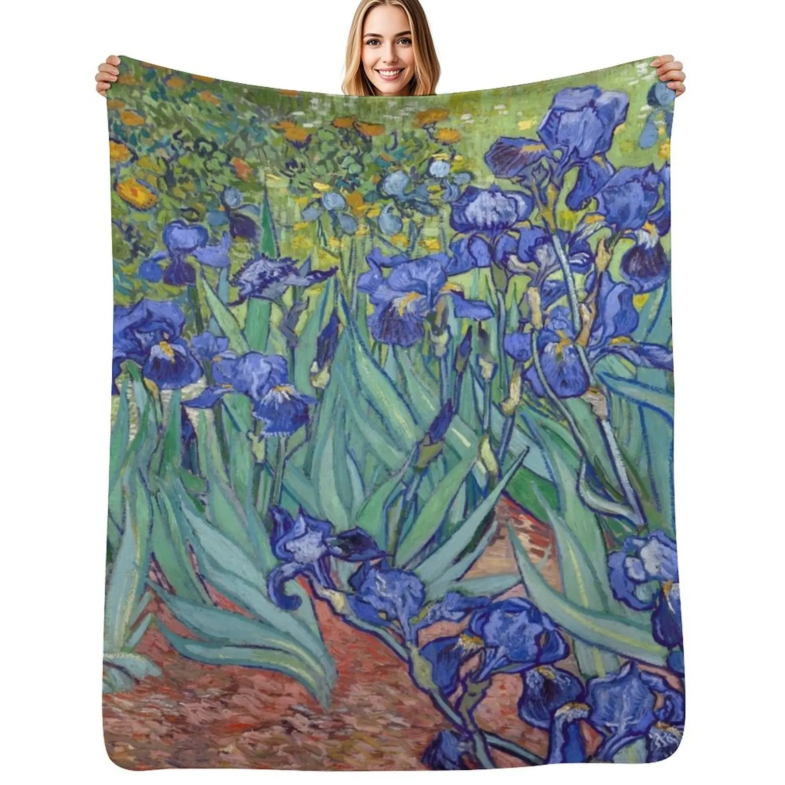 Van Gogh - Irises Throw Blanket Soft Breathable Blanket for Night Sleeping