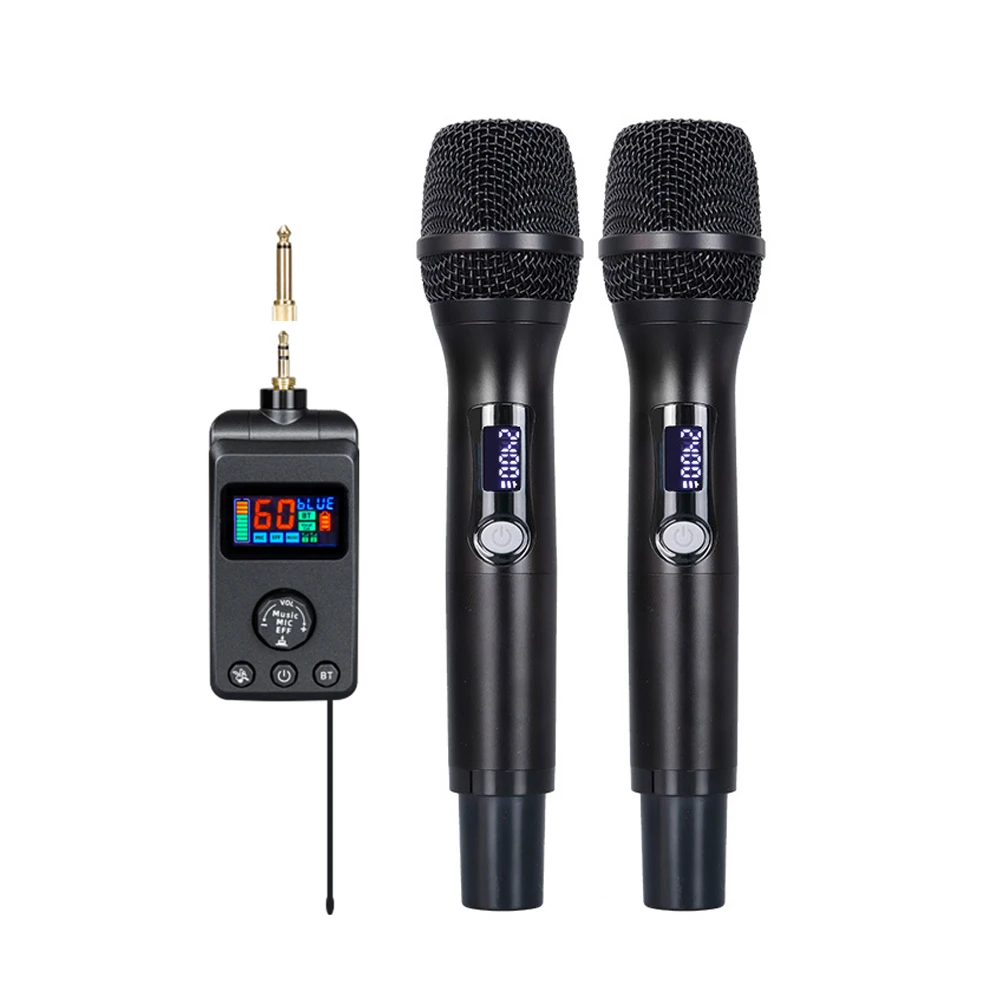 Portable 2-Channel DSP Wireless Karaoke Microphone with XLR Connector Handheld Anti-Howling BT Echo Universal for Singing