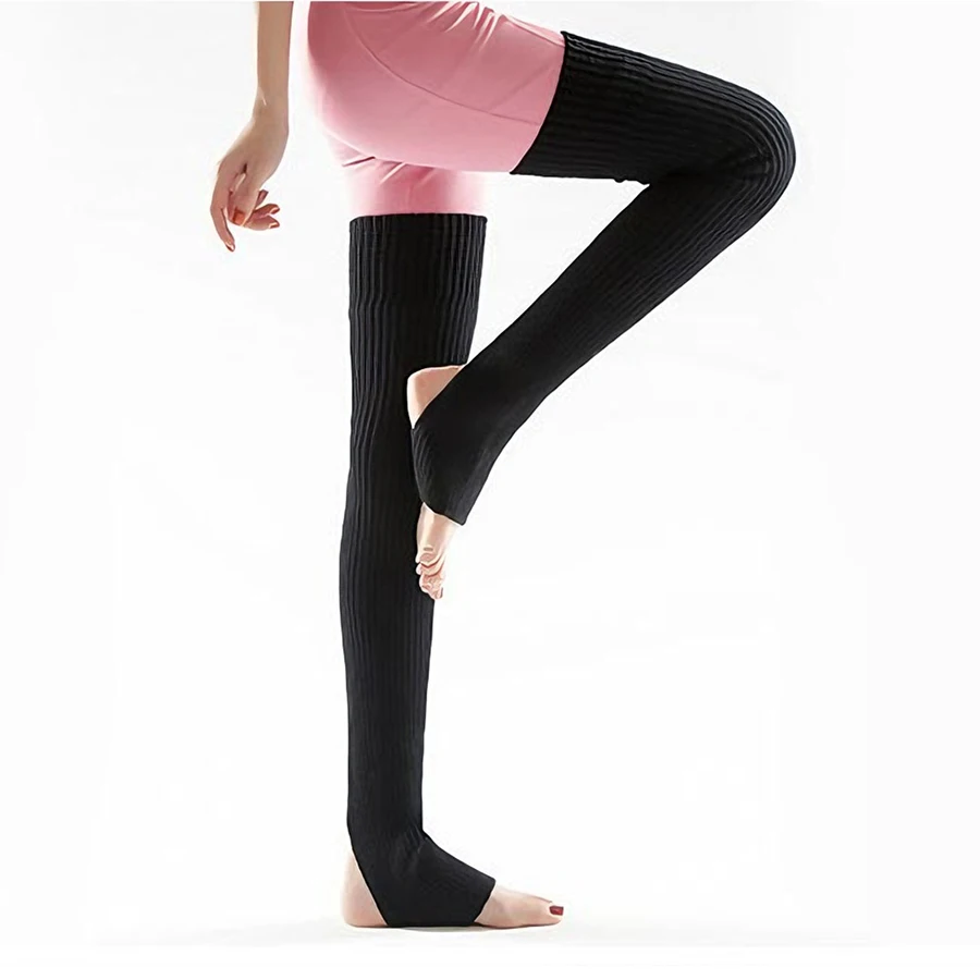 Women's Ballet Latin Yoga Thigh-high Leg Warmers with Leg Protection, Long Tube Leg Coverings, Foot-stretching Knee-length Socks