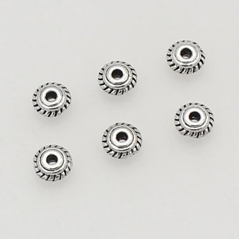 100pcs/lot Antique Silver Color Small Oval Loose Beads 4.5mm Handmade Metal Bead Spacer Stopper Charms DIY Jewelry Accessories